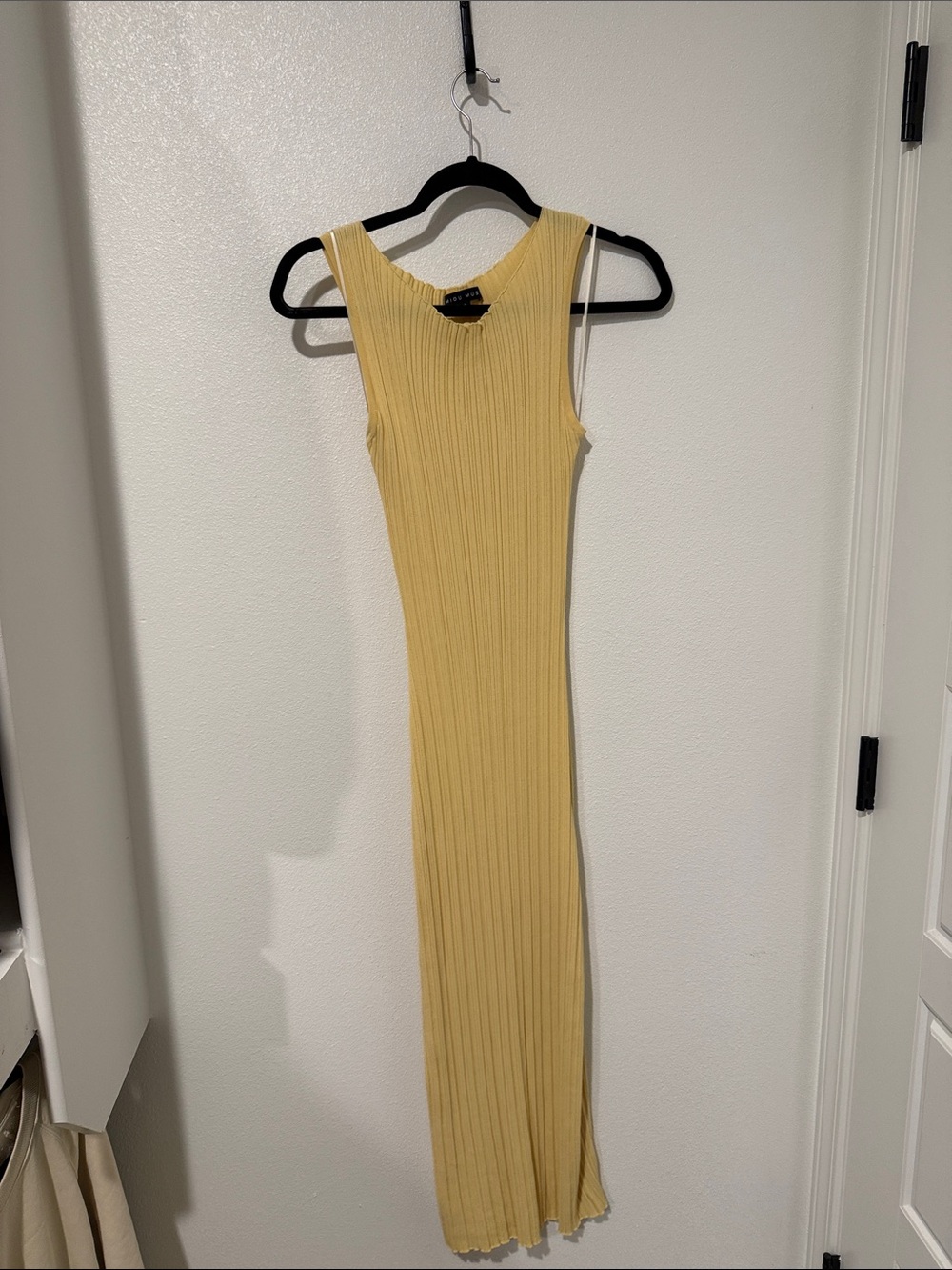 Sleeveless Fitted Ribbed Maxi Dress in Pale Yellow